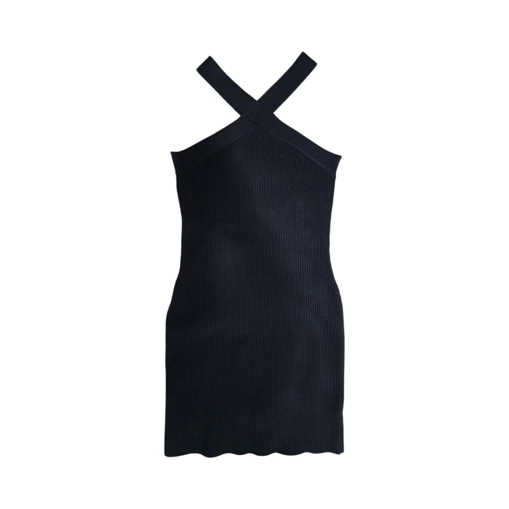House Of Harlow 1960 Black Mini Ribbed Dress Criss Cross Neck Size Medium - Picture 9 of 9